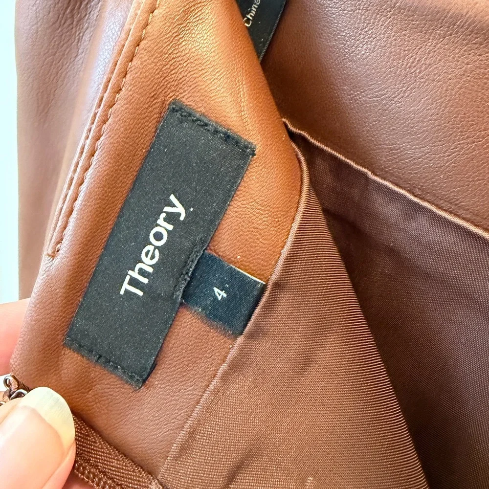 Theory Chocolate Leather Mini Skirt - Picture 3 of 5